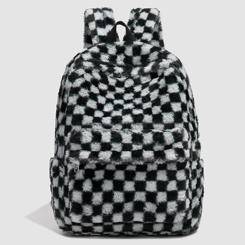 Urban Minimalist Plush Backpack For Women With Fabric And Leopard Print For Casual Travel