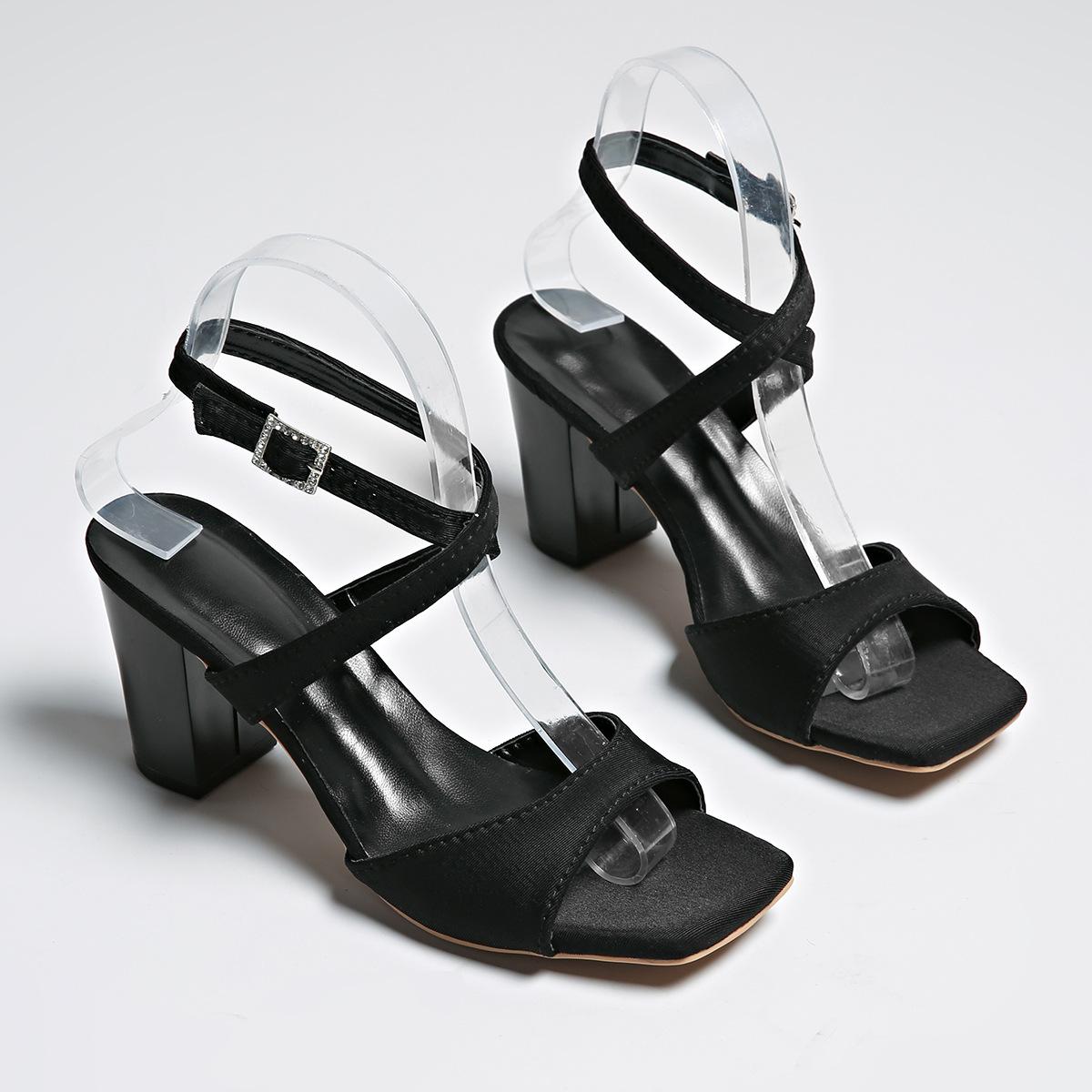 

Coarse heel sandals women s large size 2025 summer European and American high heels back empty cross word with open toe square head women s shoes 43 чорний