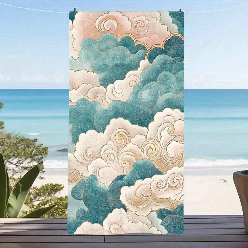 Retro Oriental Lucky Cloud Microfiber Beach Towel Vibrant Purple Smoke Pattern Bath Blanket Psychedelic Pool Towels