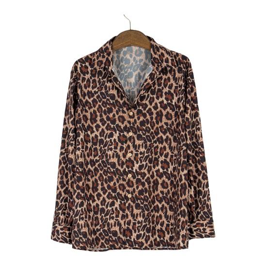 

Мужская рубашка с леопардовым принтом и воротником с длинными рукавами, однобортный кардиган с длинными рукавами и отложным воротником, облегающий топ для отдыха и клубной вечеринки M коричневый