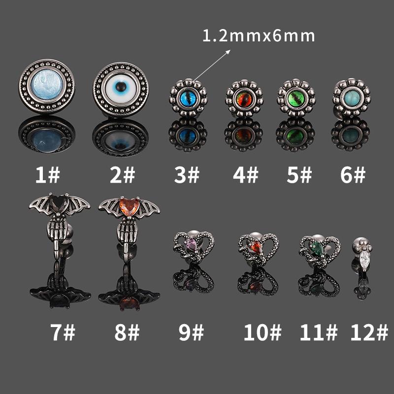 Elegant 316L Stainless Steel Stud Earrings with Eye Heart Zirconia and Screw Round Ball Design for Cartilage Piercing