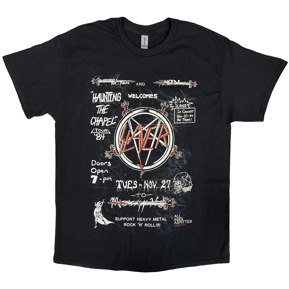 Slayer T Shirt Haunting the Chapel Live 1984 Flyer new Official Mens Black XL