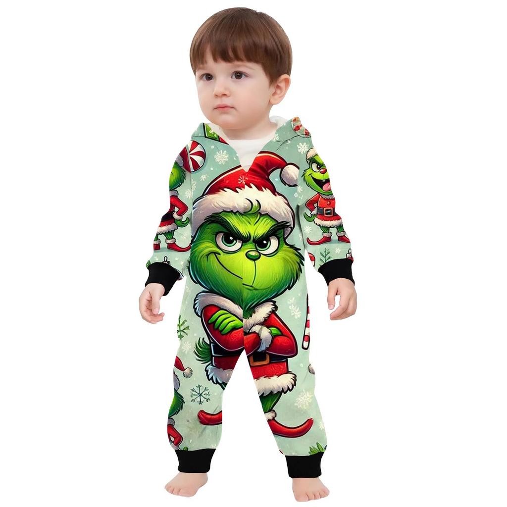 Kids One Piece Hooded Jumpsuit Zipper Front Coverall Pajamas Long Sleeve Full Body Sleepwear for Home Use