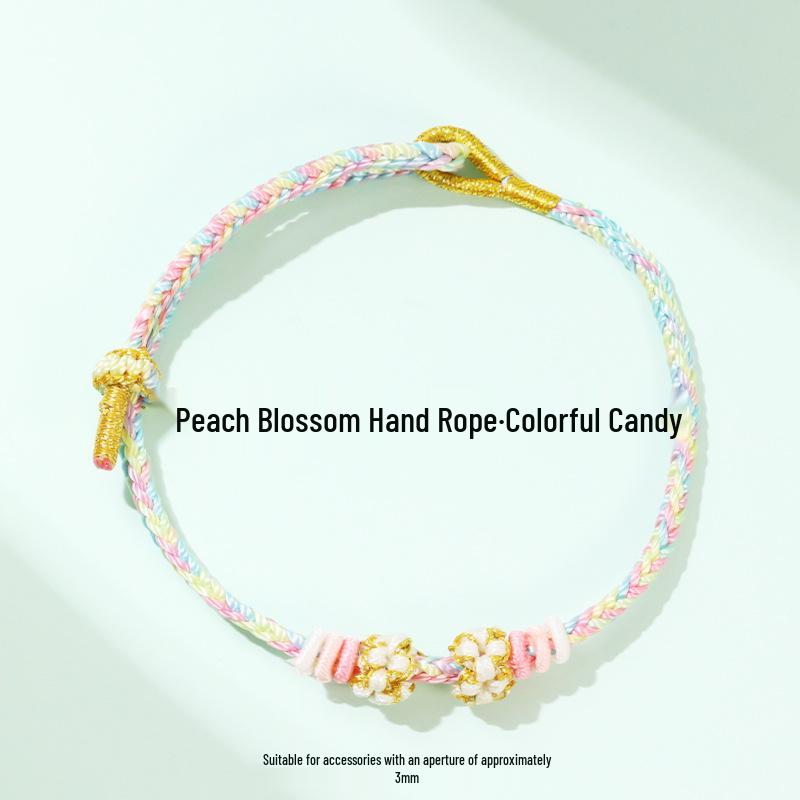 Dragon Boat Festival Peach Blossom Knot Bracelet - Five-Color DIY Beaded Rope for Couples