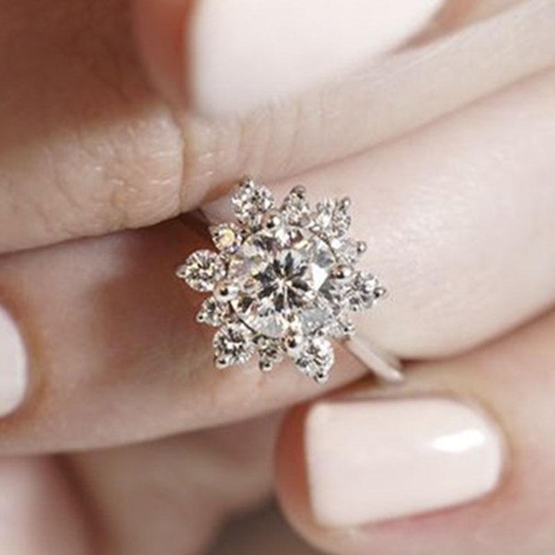 Milangirl Stiluri Mixte Inel Metalic Incrustat cu Strălucitoare Piatră de Cristal Strass Zirconiu în Formă de Floare de Zăpadă pentru Femei Nuntă