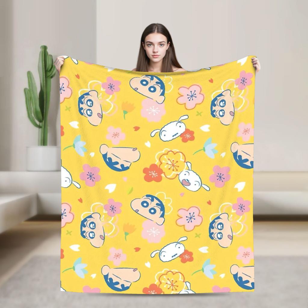 Shinchans 90S Cartoon Flannel Blanket Awesome Throw Blankets For Bed Sofa Couch 150*125Cm Rug Piece