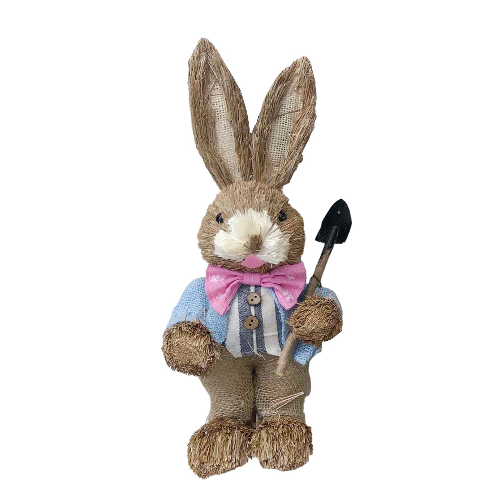 

DIY Unfinished Easter Bunny Straw Material Package Cute Handmade Rabbit Standing Figurine for Garden Terrace Lightweight