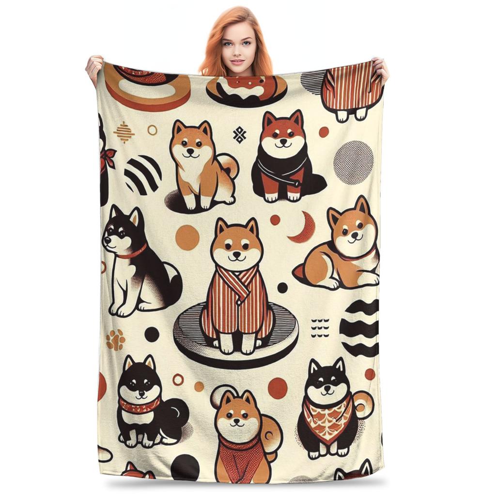 Minimalist Shiba Inu Design Lovely Cute Dogs Blanket Portable Flannel Sofa Throw Blanket for Home Bedroom Throws Bedspread Quilt