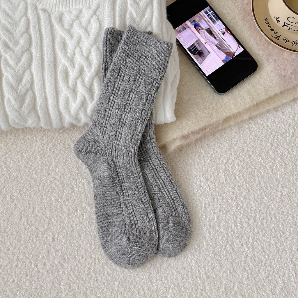 91% Wool Socks Women'S Autumn And Winter Thickened Warm Medium Tube Socks Day Solid Color Versatile Stacking Socks Women'S Socks