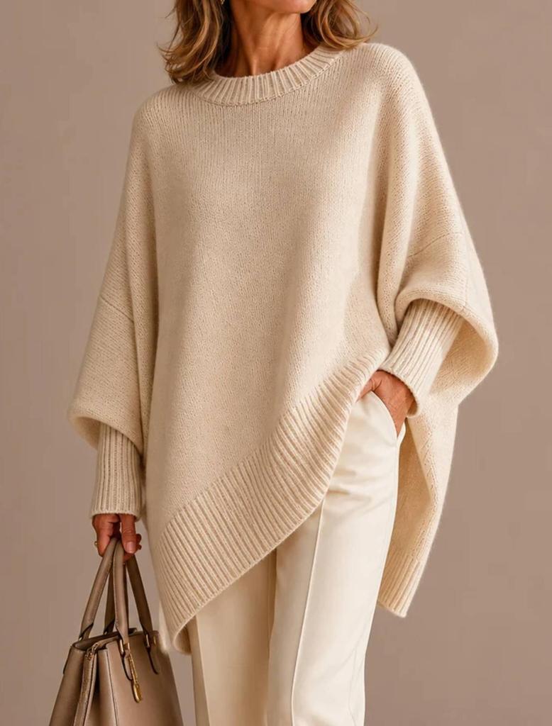 Women's 2025 European & American Autumn/Winter Round Neck Knit Pullover - Loose, Lazy Style, Solid Color