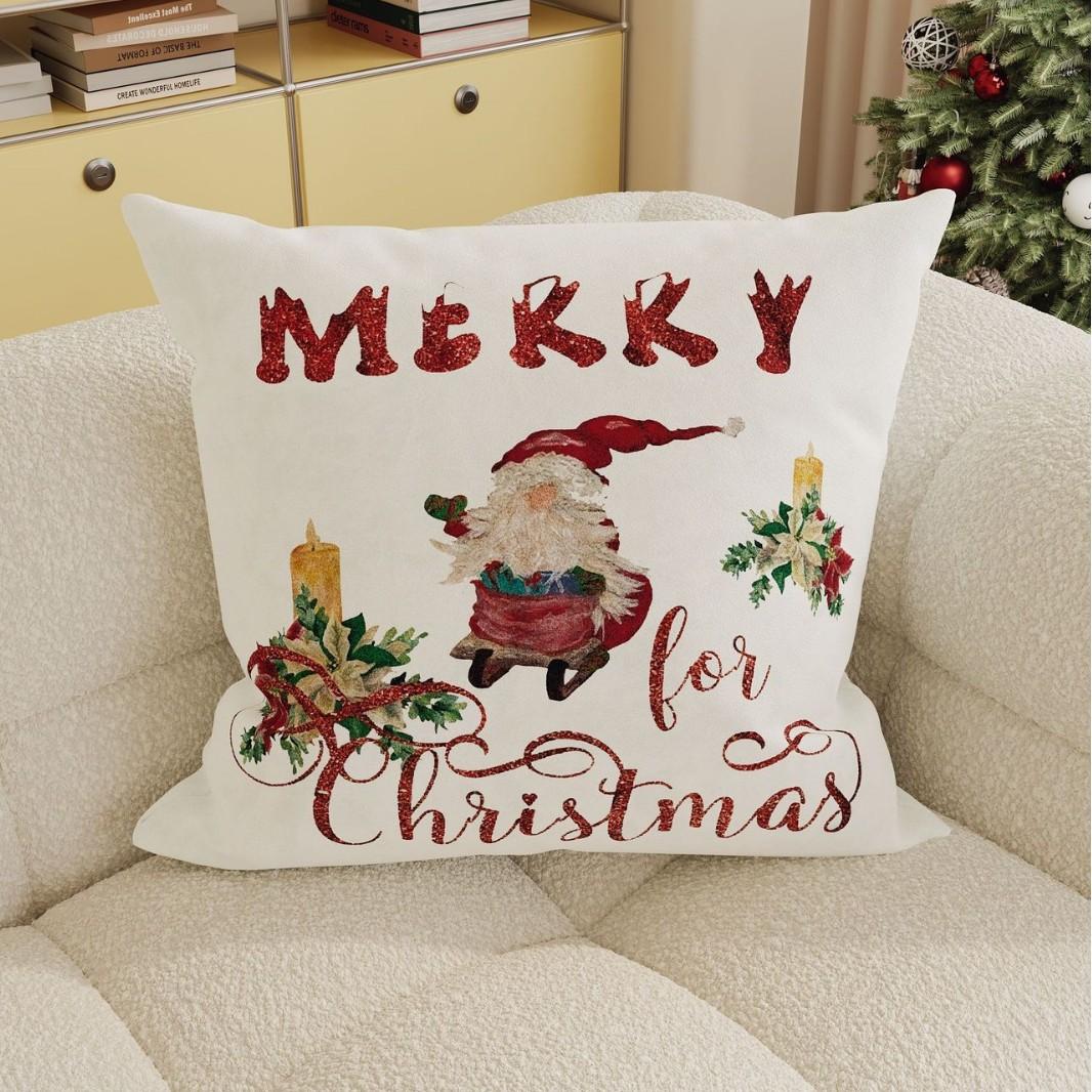 

New Christmas Atmosphere Pillow Home Living Room Sofa Back Cushion Santa Claus Pattern Pillowcase Christmas Day Decoration 450*450mm