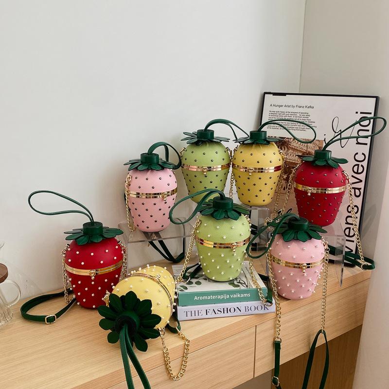 Women's bag 2025 new Mori fashion rivet personalized shoulder bag ins crossbody strawberry shape small round bag