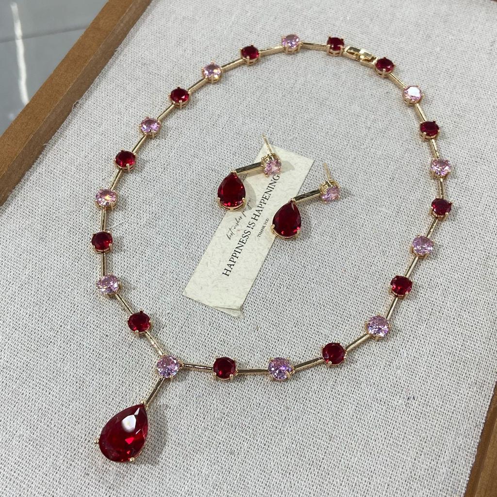 Jewelry Earrings Necklace Set Light Luxury Niche Water Drop Zircon Jewelry Set Banquet Dress Accessories