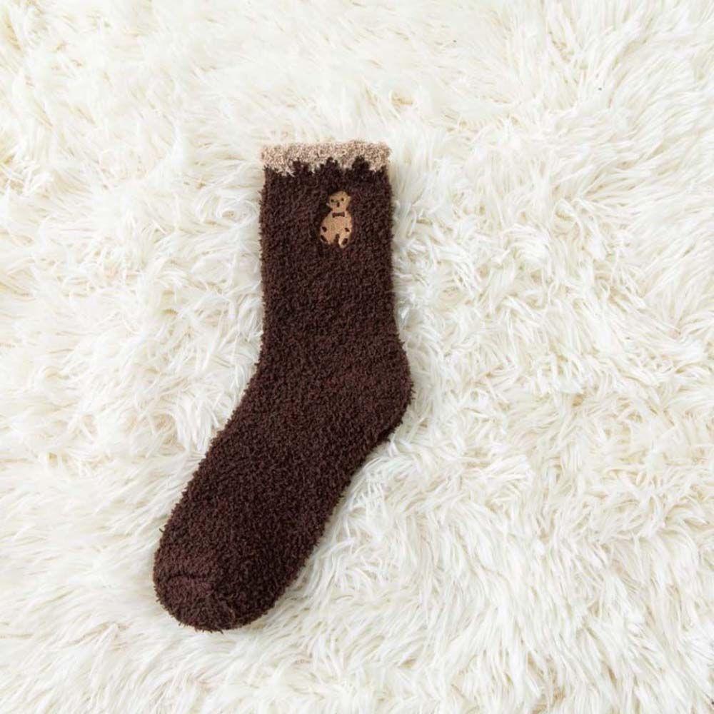 

Socks Embroidery Bear Sweet Mid-tube Socks Cute Floor Socks Coral Fleece Socks Female Hosiery