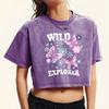Wild Explorer Flowers Butterfly Prints Women Washed Tee Tops Sport Cotton T-Shirts Short Sleeve Crewneck Crop T Shirt