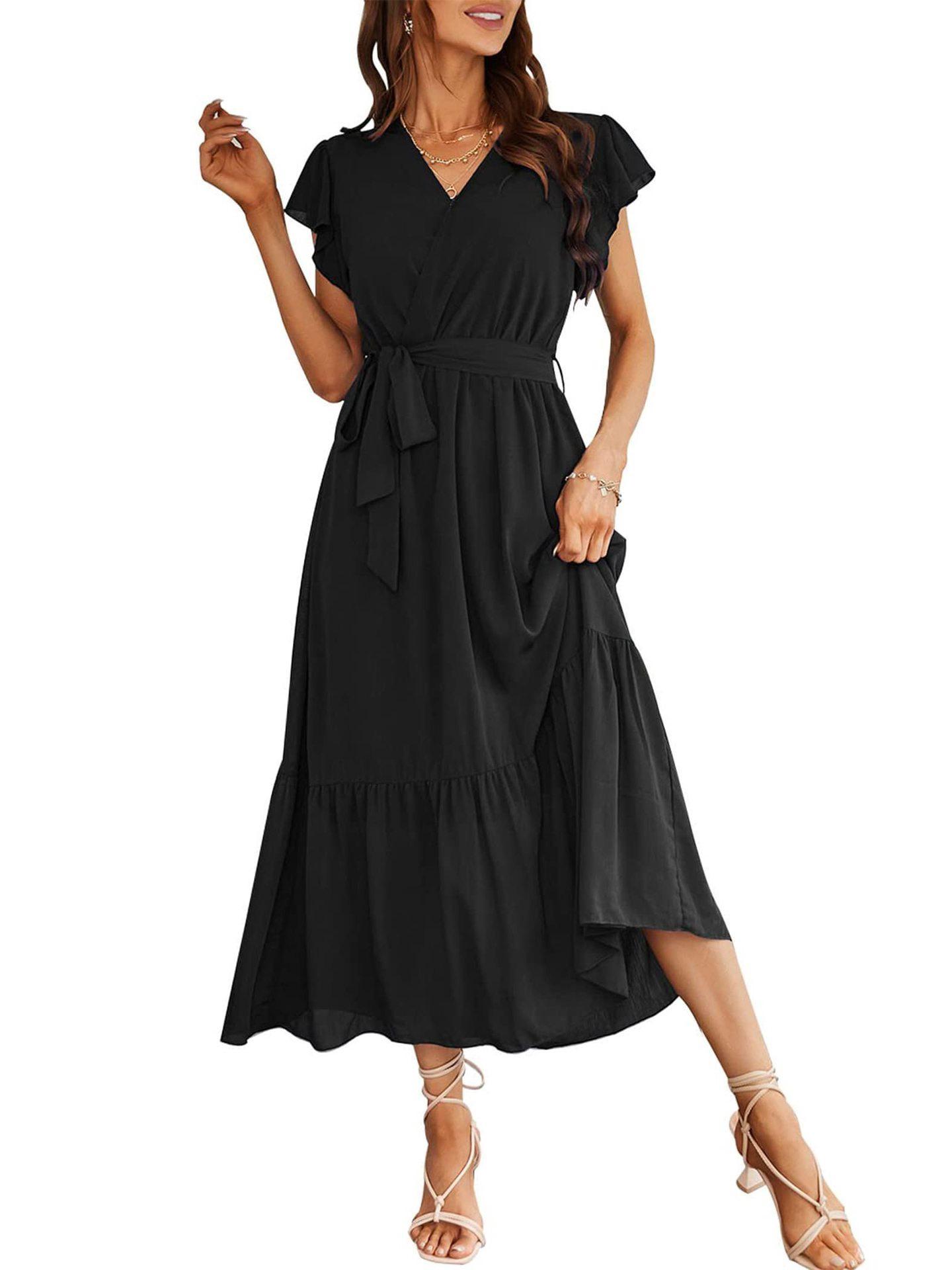 Medium to Long Printed Short-Sleeve Dress Large