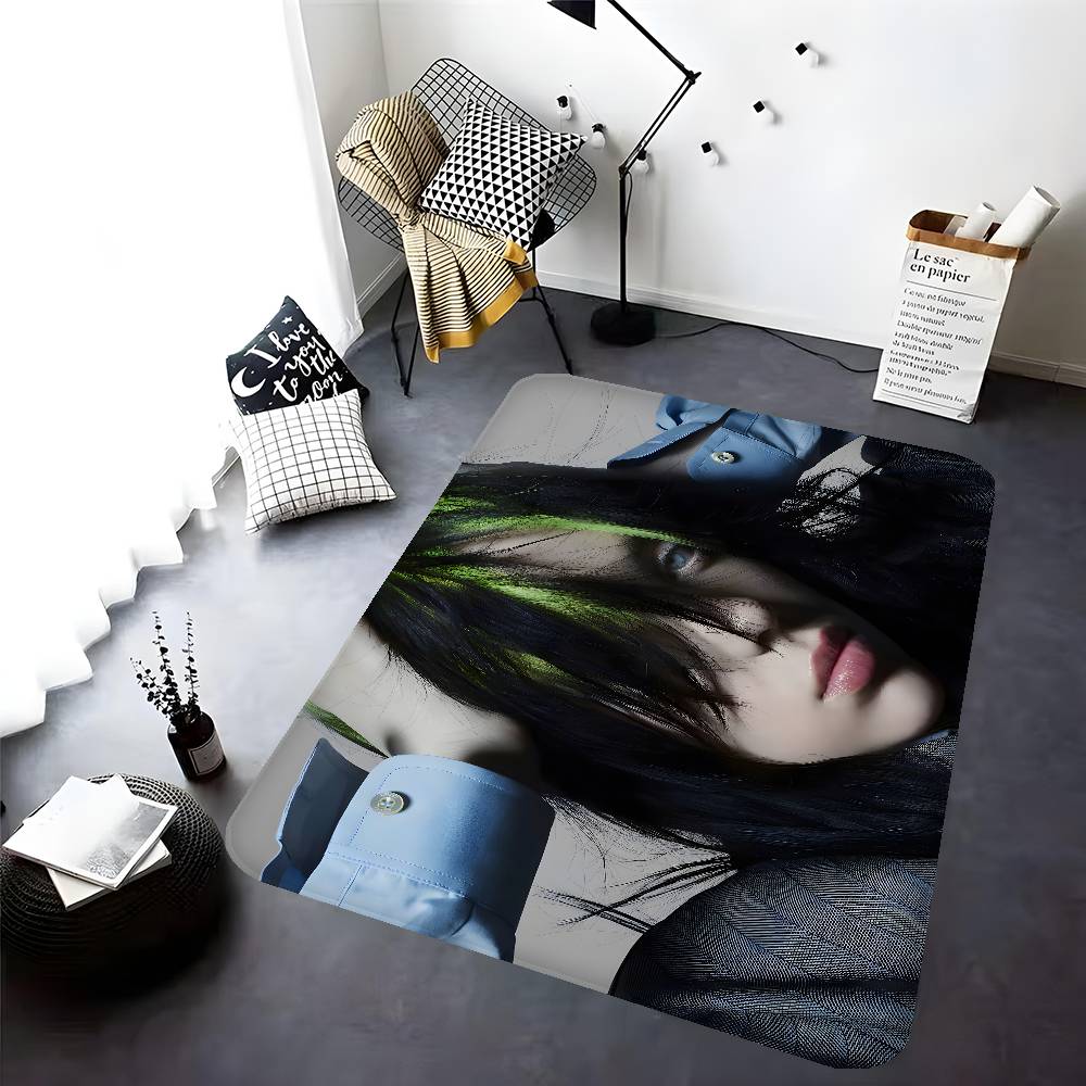 Mode B-Billie Eilish Sänger Zimmerteppiche Rutschfest Wasserabsorbierend Langes Streifenkissen Schlafzimmerteppich Haushalts Teppiche