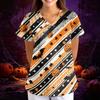 Women's Halloween Print Loose V-Neck Short Sleeve Pocket Uniform Top Scrub Costume Cosplay for Adult Women