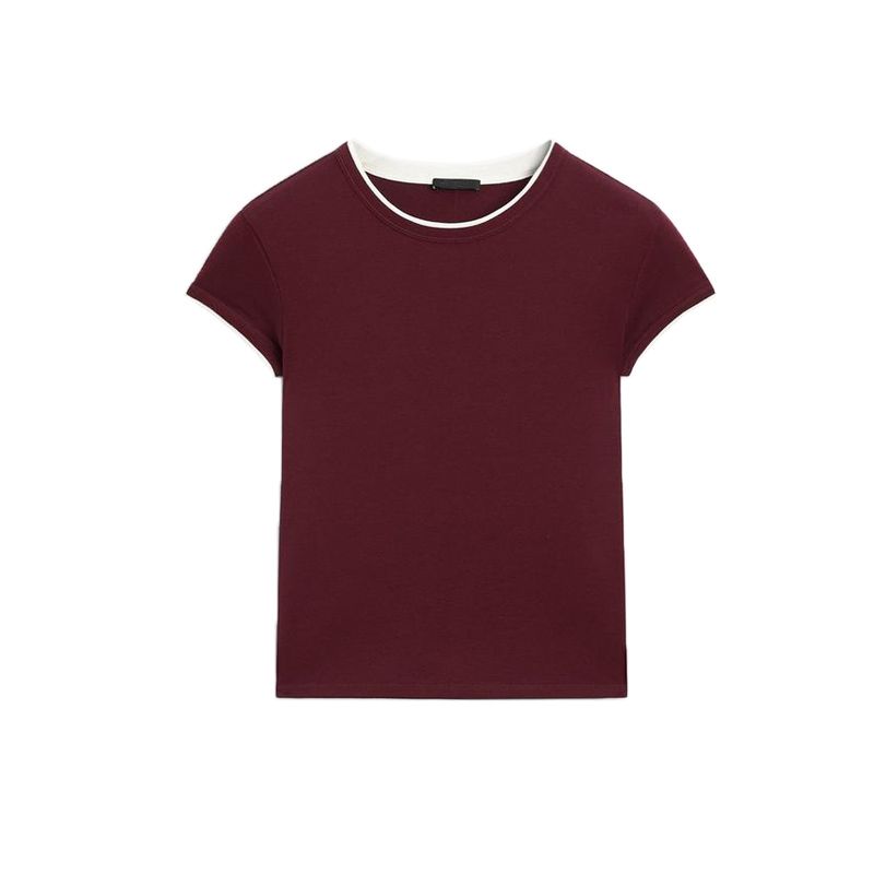 MD Summer New Product Women's Clothes Minimalist Style Cotton Rib Stitching Short round Neck Short Sleeve T-shirt Top 6234518