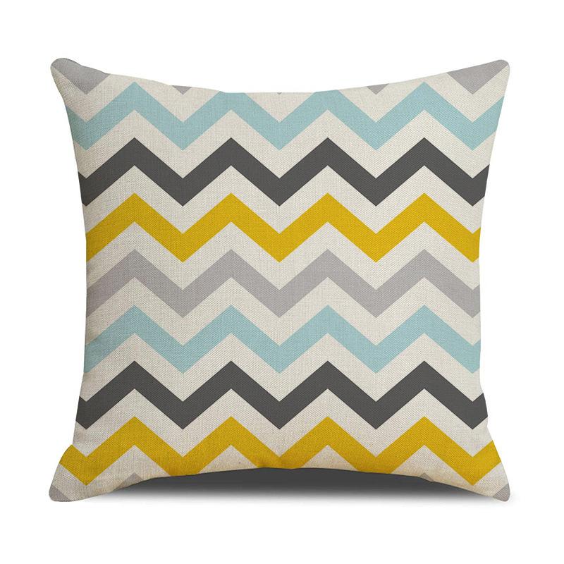 Modern Simple Yellow and Green Geometric Figure Linen Pillow Case Striped Sofa Pillow Household Products