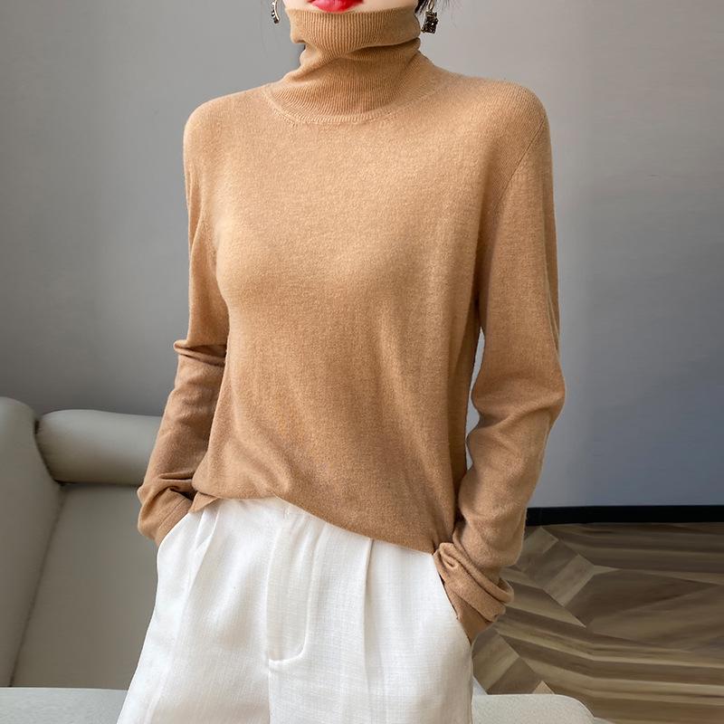 Versatile Pure Wool High Neck Solid Color Women's Slim Top for Spring & Autumn 2023