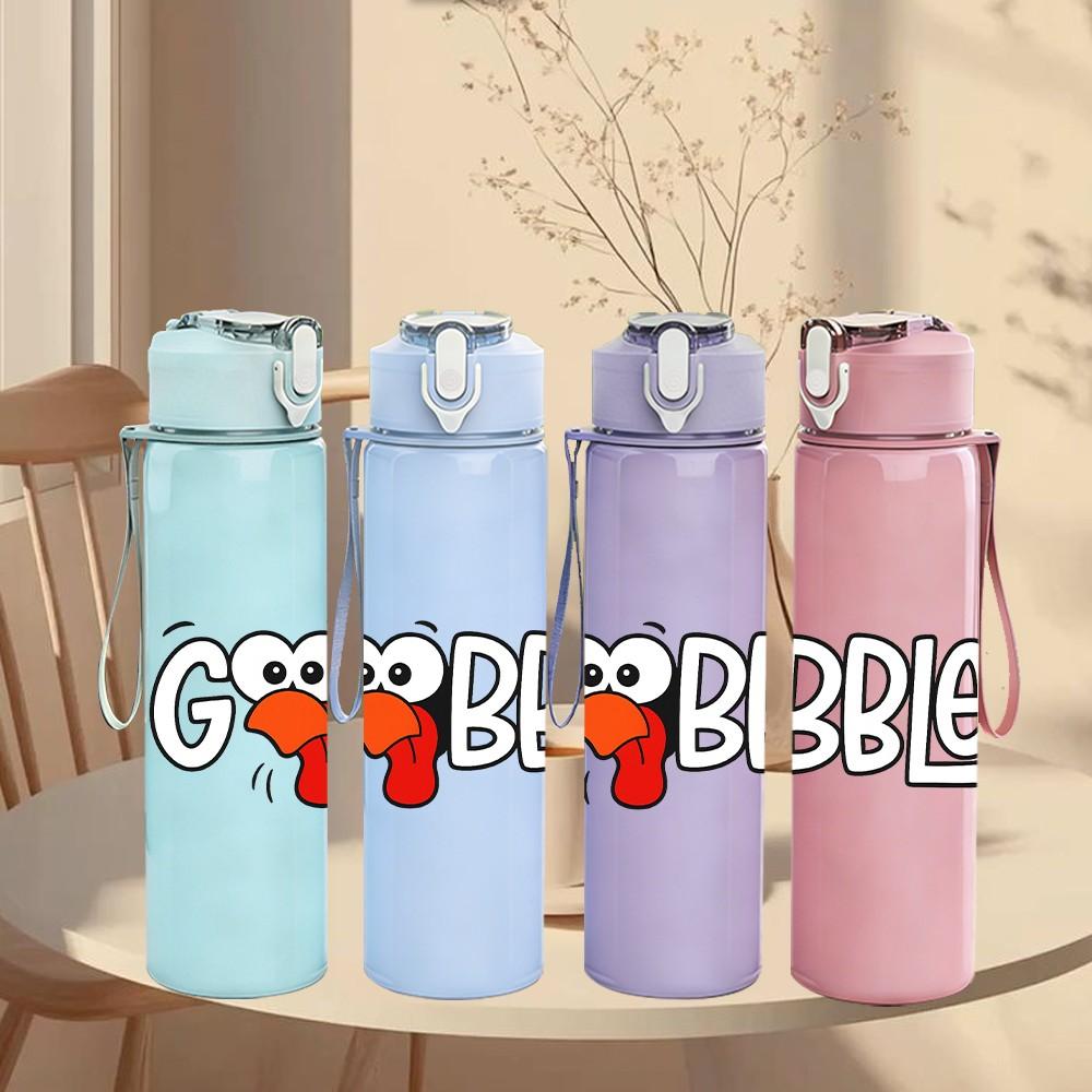 1PC Gobble Turkey Cartoon Print 750ml Color Plastic Sports Water Bottle Leakproof Flip Straw Lid Suitable for Sports Office Home Use