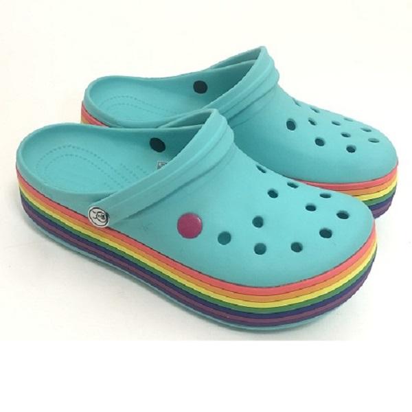 Women's Summer Hollow Hole Shoes Thick-soled Rainbow Fashion Breathable Beach Shoes Thick-soled Slippers