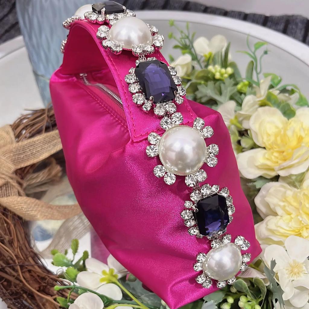 Diamonds Feather Women Handbags Luxury Pearls Party Evening Bags for Women  Designer Satin Square Clutch Wedding Purses Tote