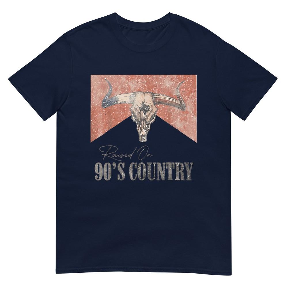 Vintage Western Bull Skull Raised On 90s Country Music Tshirt S