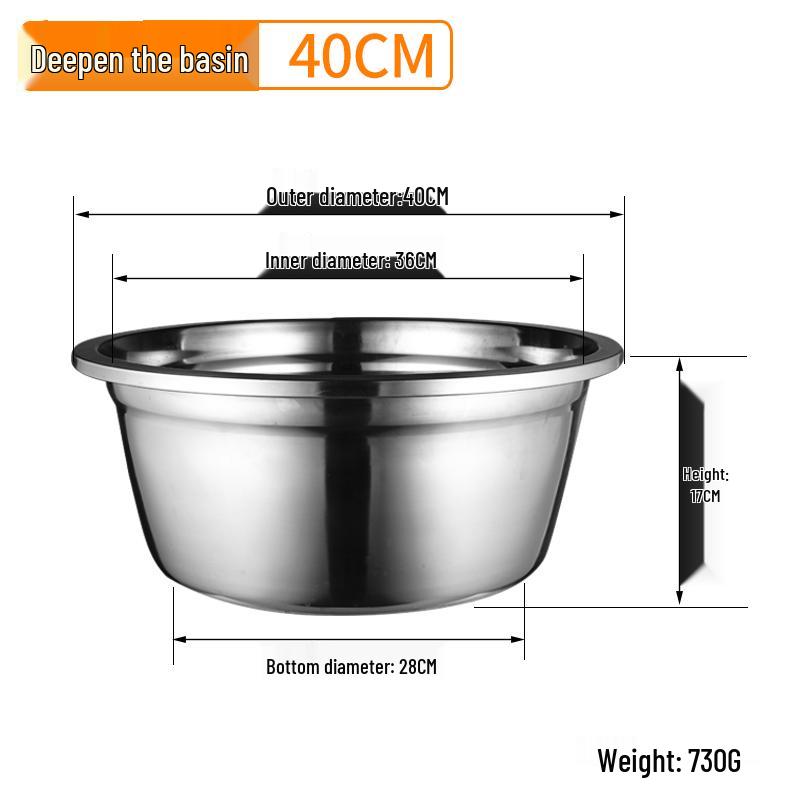 Extra Large Non-Slip Stainless Steel Bowl for Vegetables, Dough Kneading, and Laundry