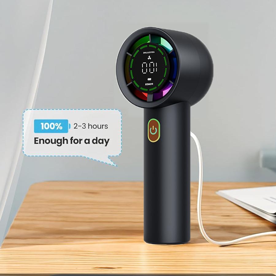 Handheld Fan 3000mAh Battery Personal Digital Display USB Rechargeable for Travel Outdoor School Gift
