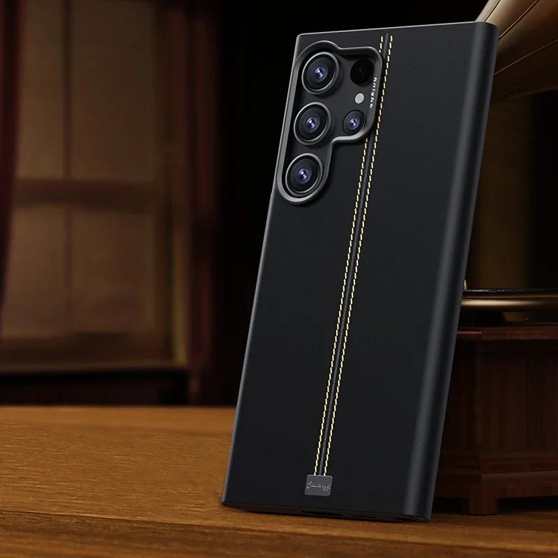 

Solid Color Retro Leather Case for Samsung Galaxy S25 S24 S23 Ultra Plus Magnetic Wireless Charging Matte Anti-Fingerprint Cover Galaxy S24 Ultra чорний