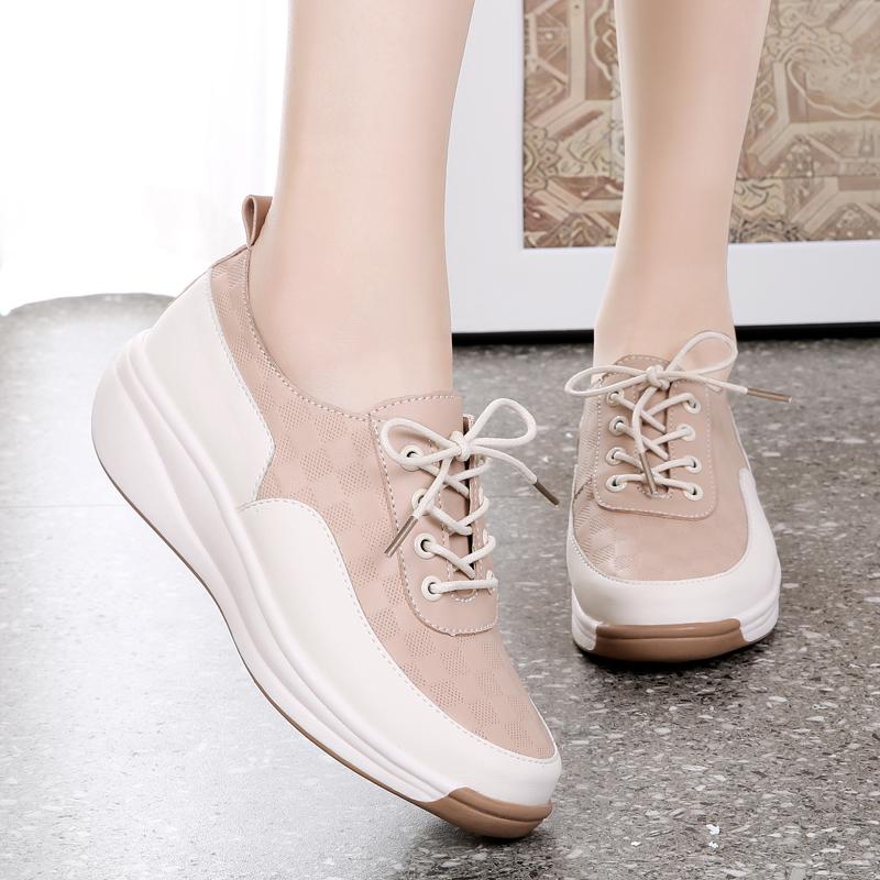 Summer Microfiber Emboss Wedges Lace Up Women's Flats Plus Size Outsole Sneakers Shoes