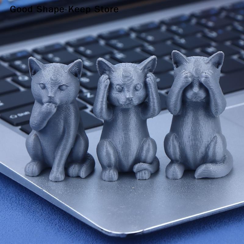 Set Minimalist Cat Sculpture With Three Not Cat Wisdom Ornament Covered Ears Mouth Eyes Creative Home Desk Decor For Cat Lovers