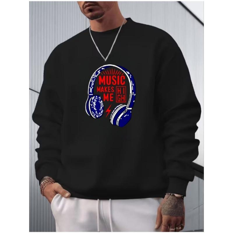 Men's Hoodless Sweatshirt Loose Fit Round Neck Long Sleeve Casual Pullover for Autumn Winter, Soft Comfortable Versatile Casual Attire