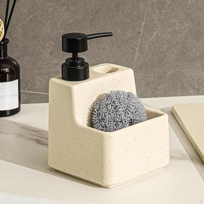 Dispensador de Sabão com Suporte para Esponja Portátil 2 em 1 Cerâmica para Lavatório de Hotel Balcão de Restaurante