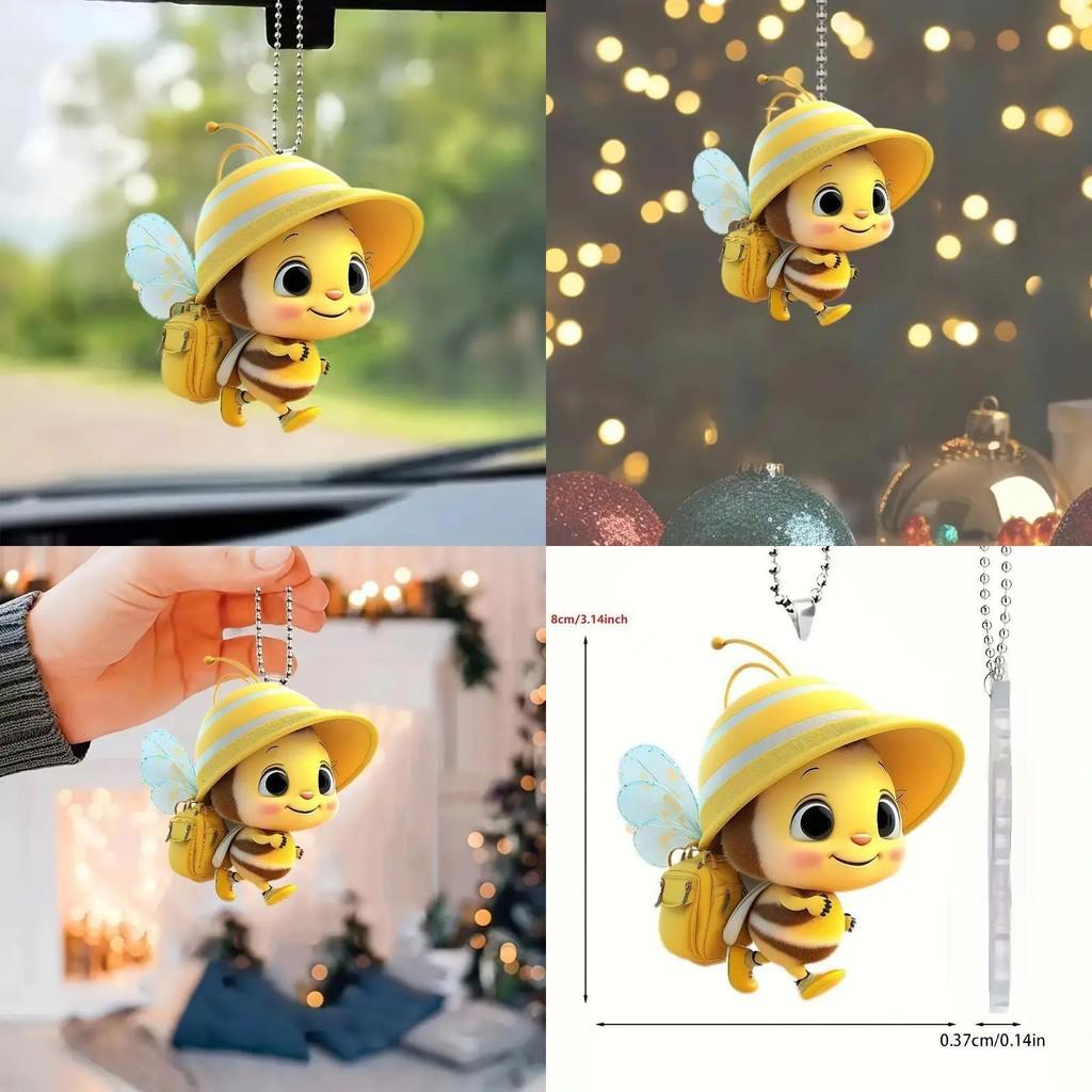 Flat Acrylic Surface Pendant With Cartoon Bee Hat And Carrying Backpack Design