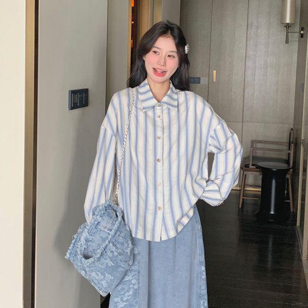

2026 Spring/Autumn Women s Trendy Chinese-Style Denim Skirt Set: Vest, Striped Shirt, & Skirt XXL