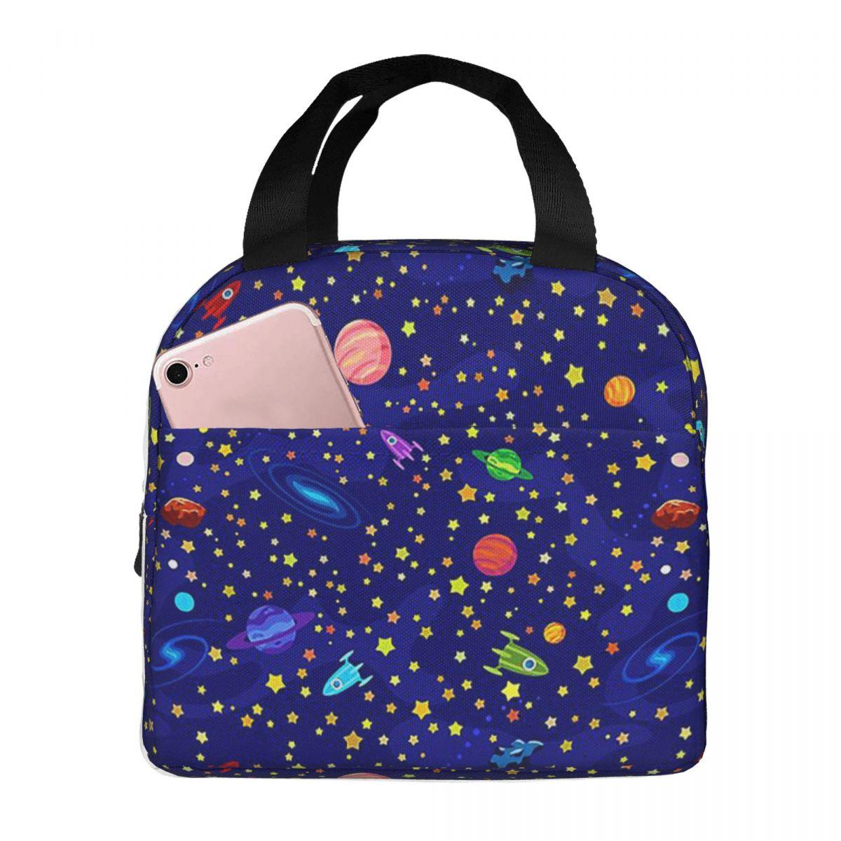 Starry Sky Space Galaxy Sun Moon Insulated Lunch Bag for Women Kids Leakproof Food Boxes Thermal Lunch Box Tote One Size