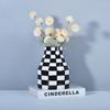 Geometric Black and White Checkered Ceramic Vase Tall Flowerpot Terrarium Flower Vase Home Decoration Accessories