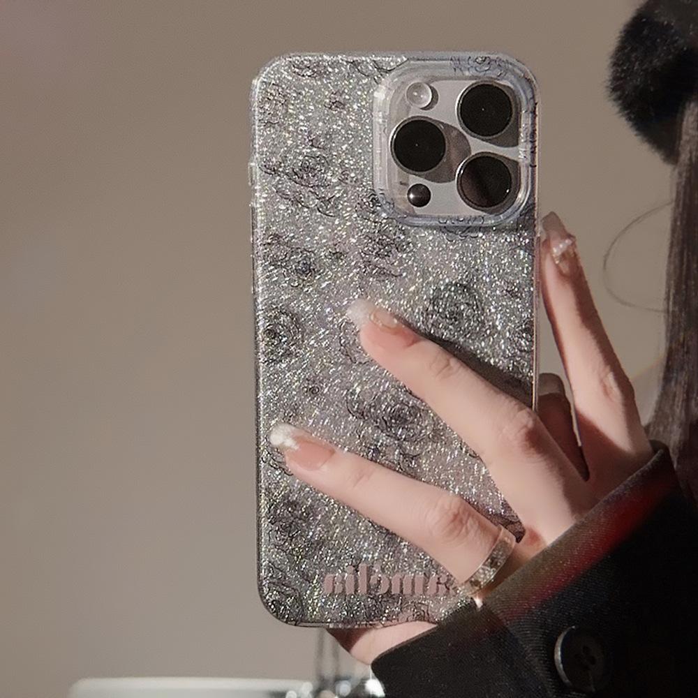 Glitter Rose Iphone16 Mobile Phone Case 14 Retro Art Style 15 Promax Silicone 13 Suitable for 1112