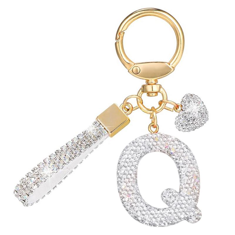 White Initial Keychain Shiny Cute A-Z Letter Key Chain Backpack Car Key Accessories Lanyard Couple Name Letter Pendant Gift