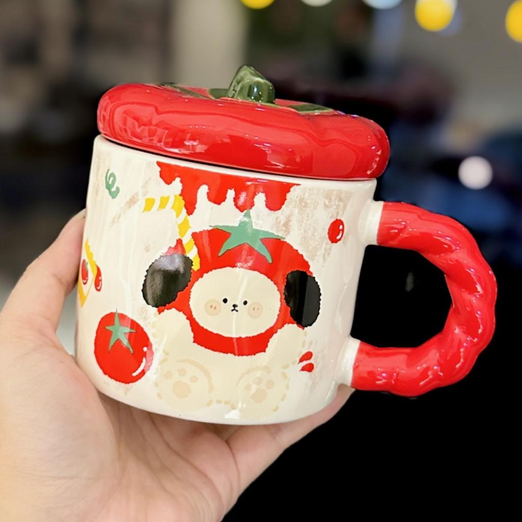 Cartoon Cute Persimmon Mug with Lid Cute Animal Ceramic Household Water Cup Good Looking Cup Souvenir