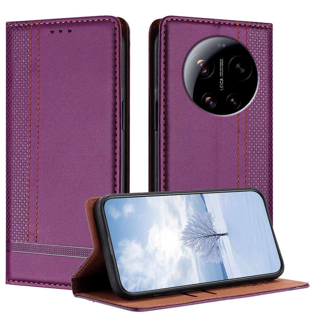 For Xiaomi 17 Ultra 5G Case L-Shaped Grid Pattern Leather Stand Phone Cover with Card Slots
