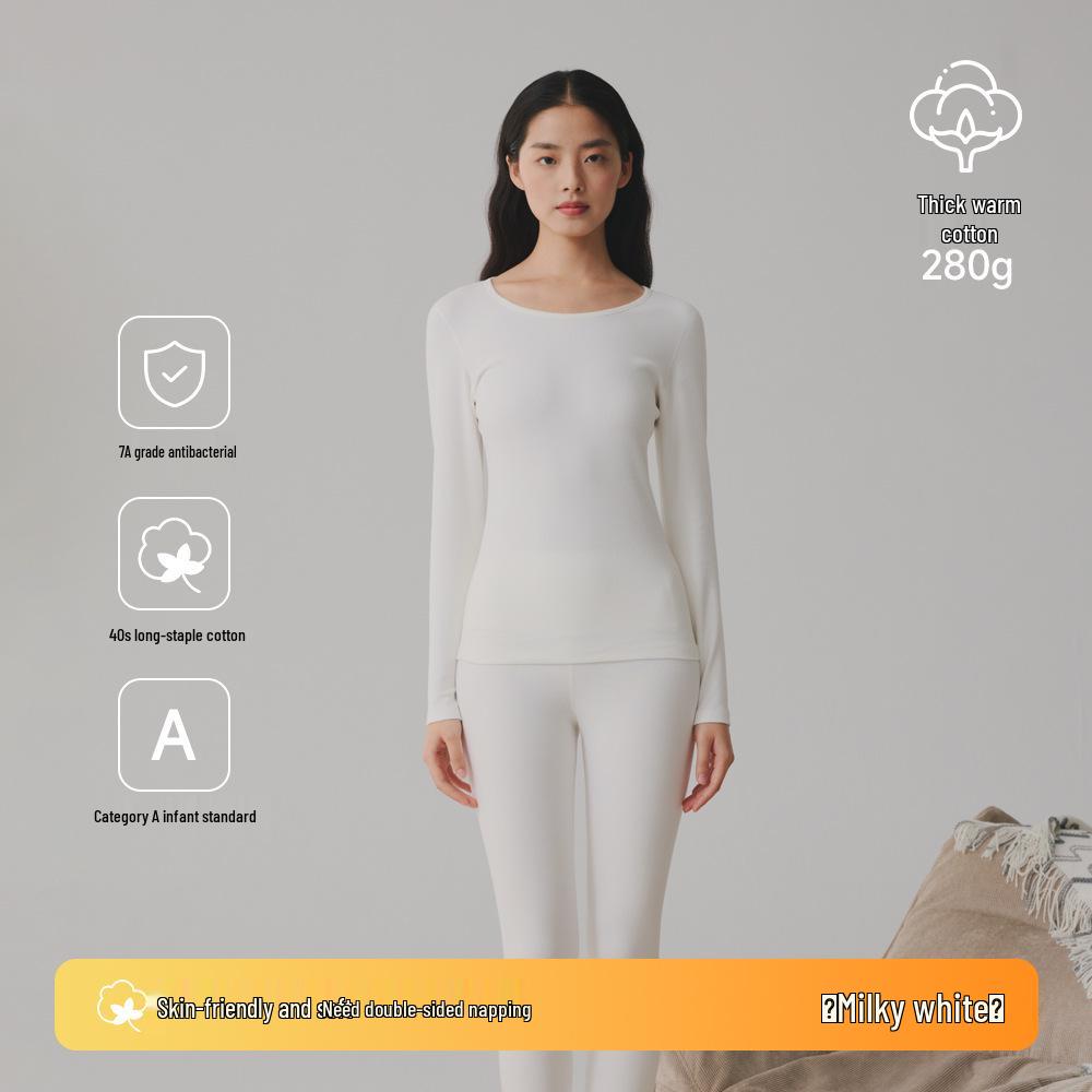 

Женский утолщенный 280г комплект из чистого хлопка, антибактериальный осенний свитер и брюки XXXL