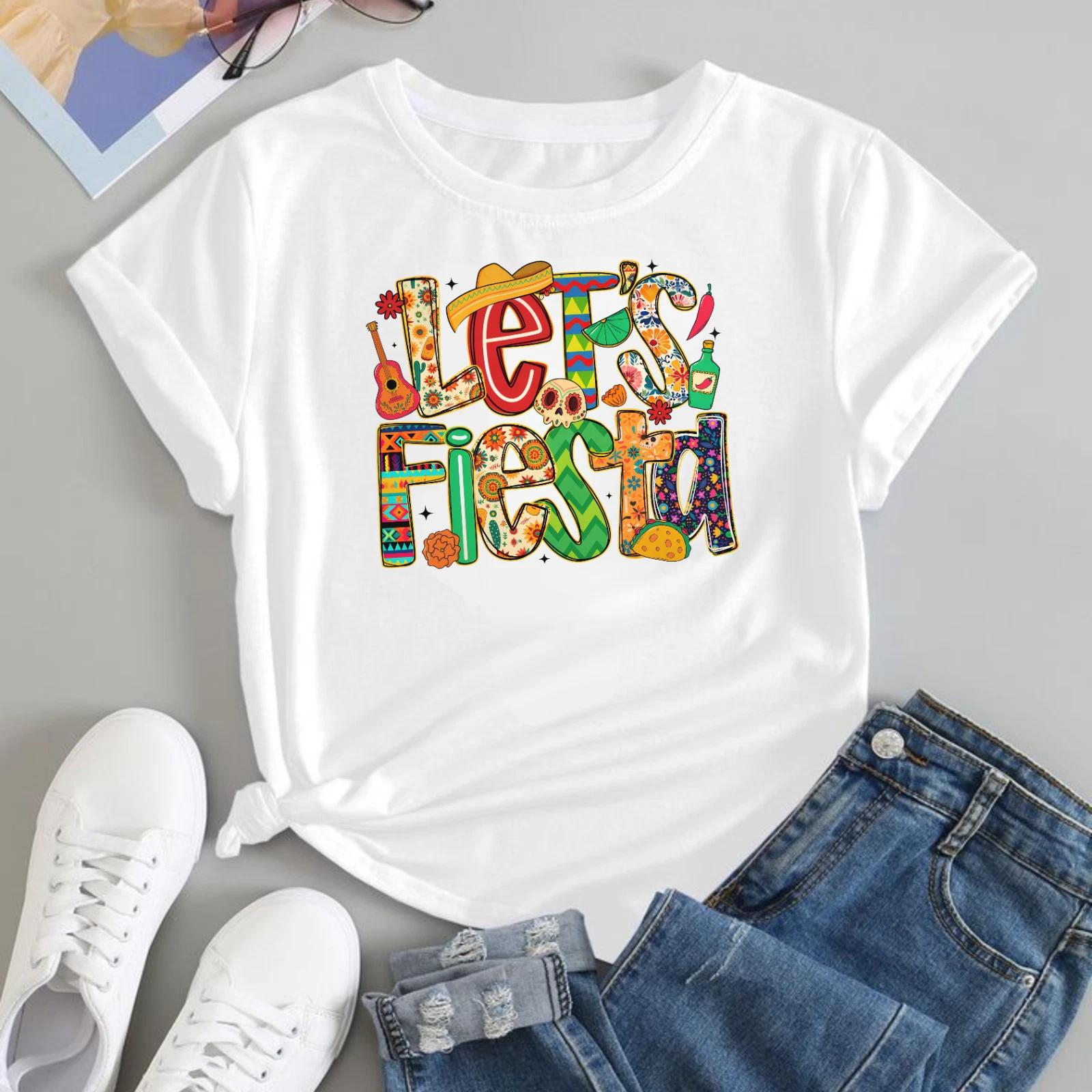 

Vintage Graphic T-shirt Colourful Let s Fiesta Vibrant Mexican Party Gift T-Top M