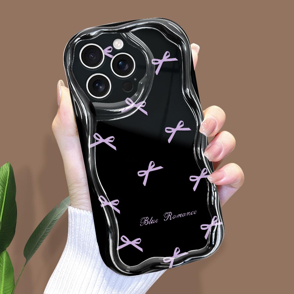 For iPhone 16 15 14 Samsung S25 S24 S23 A06 A13 A14 A15 A16 A55 Redmi 14C 13C Note 14 13 12 Purple Bowknot Design Full Lens Protect Phone Case