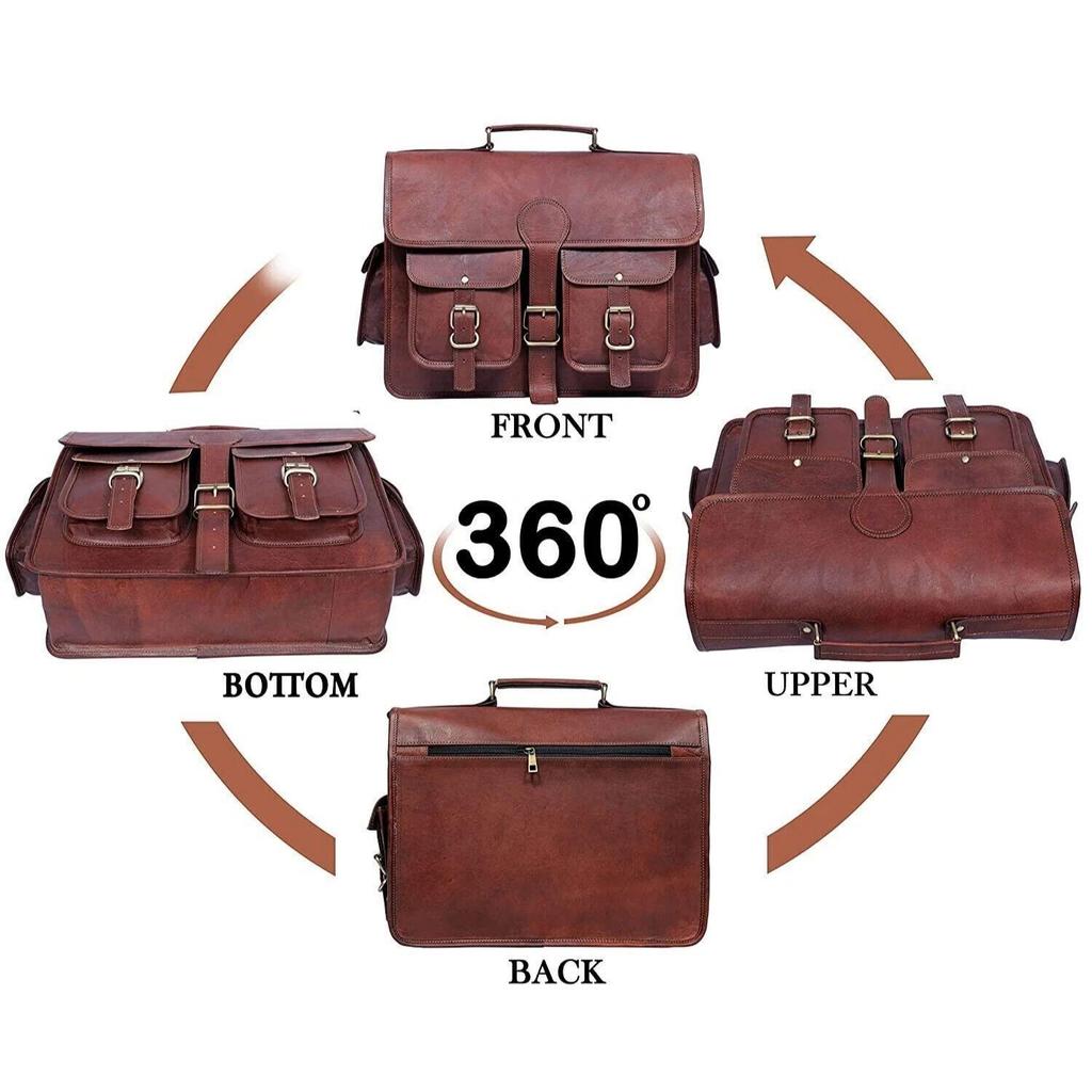 Men's Genuine Briefcase Vintage Leather Messenger Bag Shoulder Laptop Bag