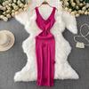 French three-dimensional flower V-neck knitted suspender dress women's summer Muse fan slim and thin hip-wrapped long skirt
