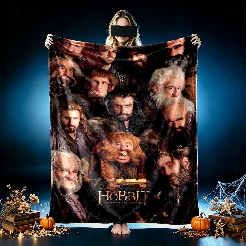 1pc Digital Print Nap Blanket, Hobbit Fellowship Group Blanket for Home Use, All Season Warmth, Christmas and Valentine's Day Gift Blanket